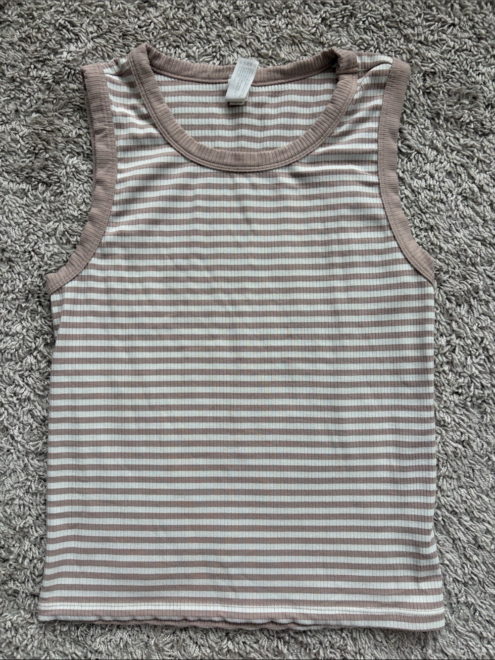 Yogalicious Striped Ribbed Tank - White & Taupe